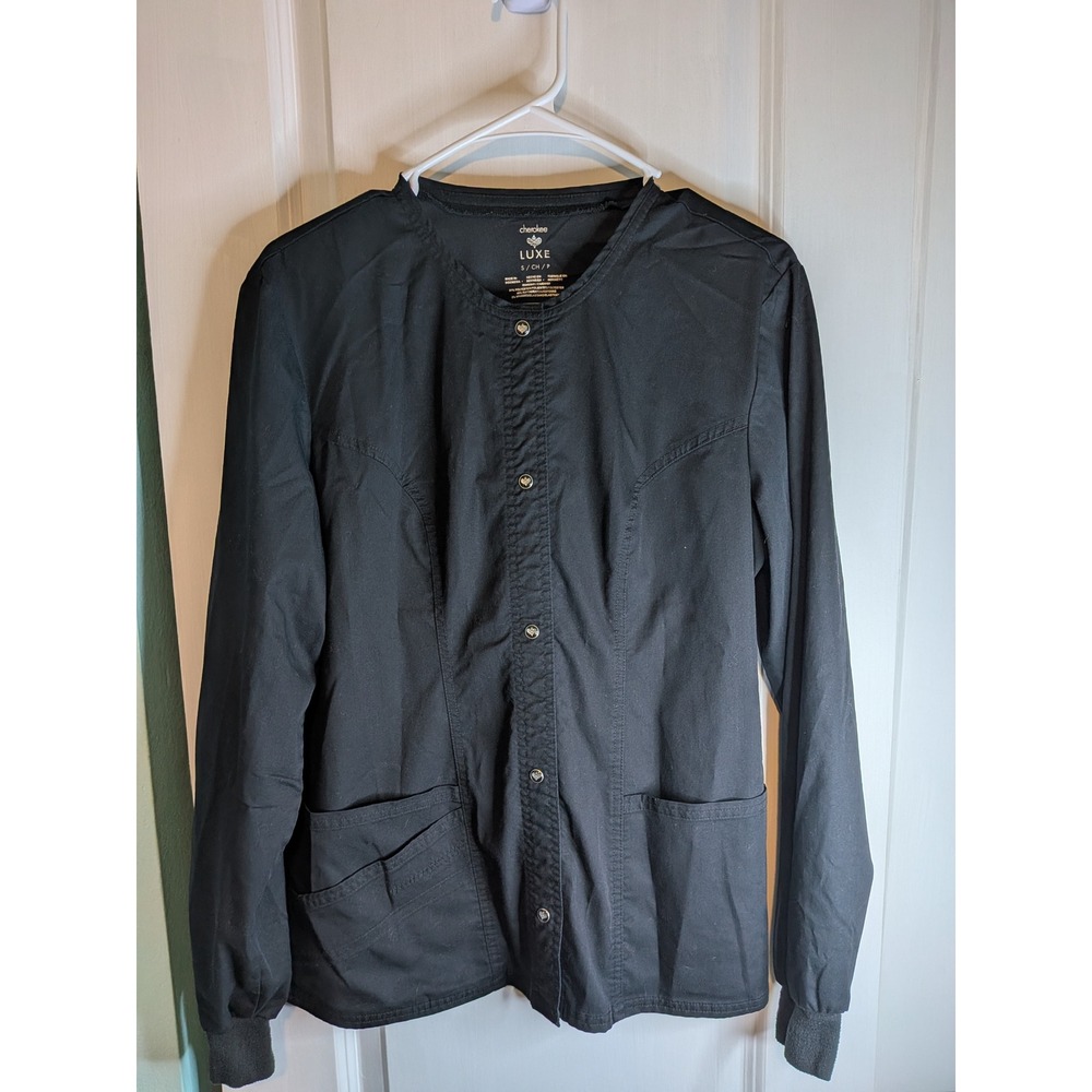 Cherokee Luxe Women Black Snap Front Scrub Jacket Small RN 93643